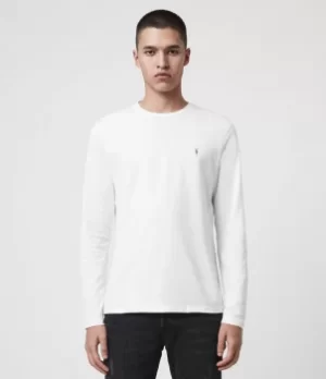 Image of AllSaints Mens Cotton Regular Fit Brace Tonic Long Sleeve Crew T-Shirt, White, Size: XXL