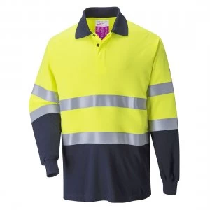 Image of Modaflame Mens Flame Resistant Hi Vis 2-Tone Polo Shirt Yellow / Navy XL