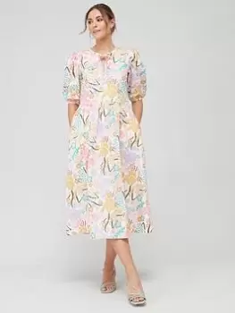 Image of Barbour Delphinium Botanical Print Poplin Smock Midi Dress - Multi, Size 8, Women