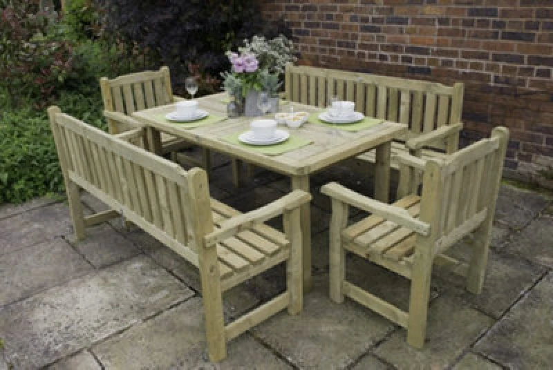 Image of Forest Rosedene Wooden Garden Table, Benches and Chairs Set 8'9 x 6'2 (2.66m x 1.87m)