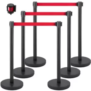 Image of VEVOR Crowd Control Stanchion, Set of 6 Pieces Stanchion Set, Stanchion Set w/ 6.6 ft/2 m Red Retractable Belt, Black Crowd Control Barrier w/ Rubber