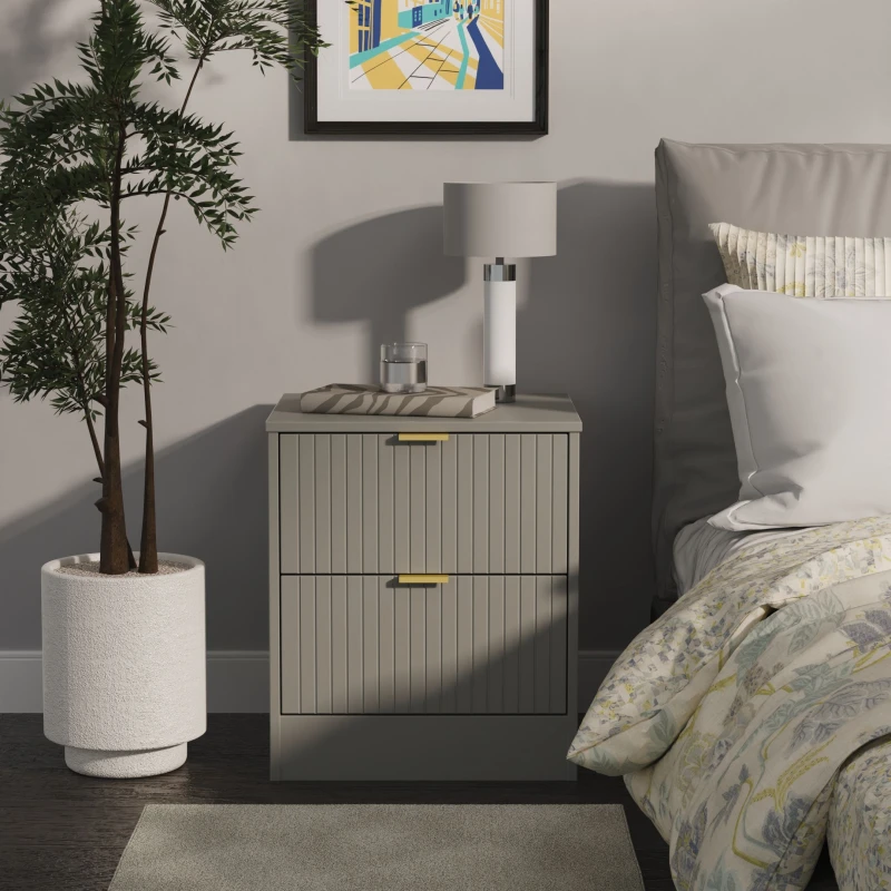 Image of Nashville Ready Assembled Grey 2 Drawer Wide Bedside Chest (H)521mm (W)450mm (D)395mm