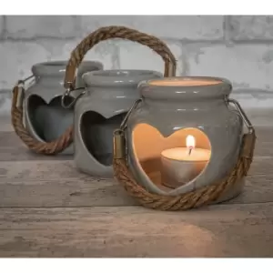 Image of Heart Ceramic Candle Holder Grey 8Cm By Lesser & Pavey