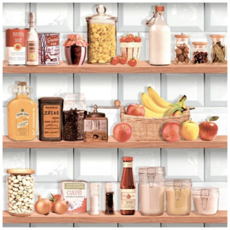 Image of Muriva Ugepa Illusion Kitchen Pantry Rustic Shelves Paste The Wall Vinyl Wallpaper