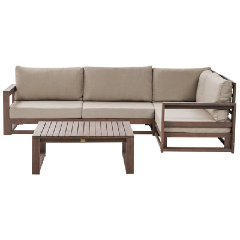 Image of Beliani Garden Corner Sofa With Table 4 Seater Timor Left Hand Modular Certified Acacia Wood Dark Brown