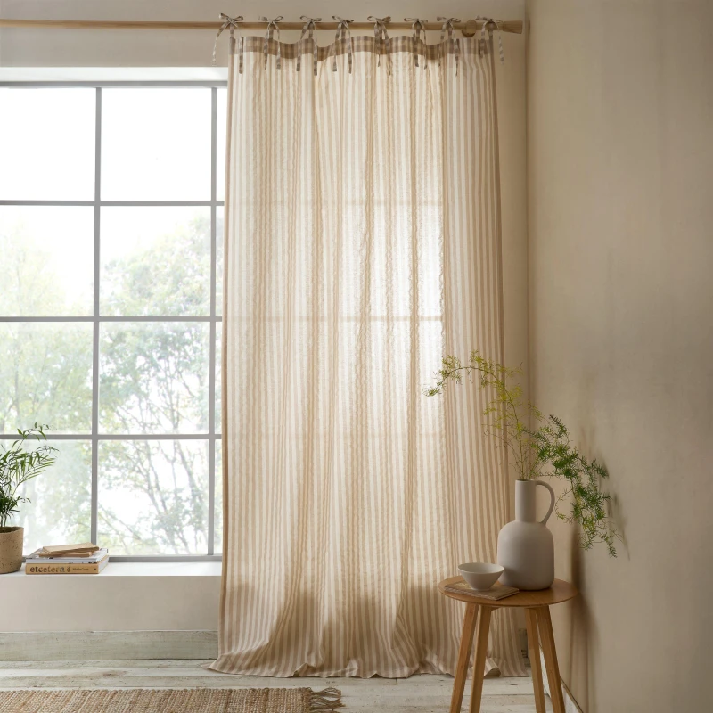 Image of Pineapple Elephant Zanzibar Woven Stripe Voile Curtain Panel Natural unisex 140x183cm