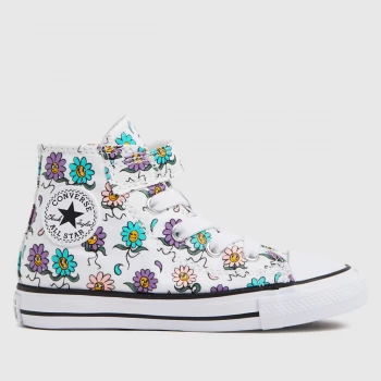 Image of Converse White & Purple 1v Hi Petals Trainers Toddler