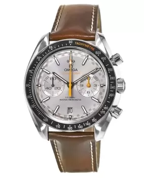 Image of Omega Speedmaster Racing Chronometer Automatic Grey Chronograph Dial Brown Leather Strap Mens Watch 329.32.44.51.06.001 329.32.44.51.06.001