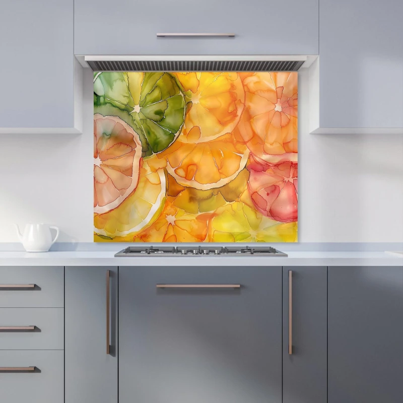 Image of Warren Reed - Designer Citrus Swirl: Vibrant & Abstract Kitchen Splashback in White Size: 600mm x 750mm White Unisex 600mm x 750mm