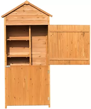 Image of Outsunny 89W x 50D (cm) Wooden Garden Shed-Teak