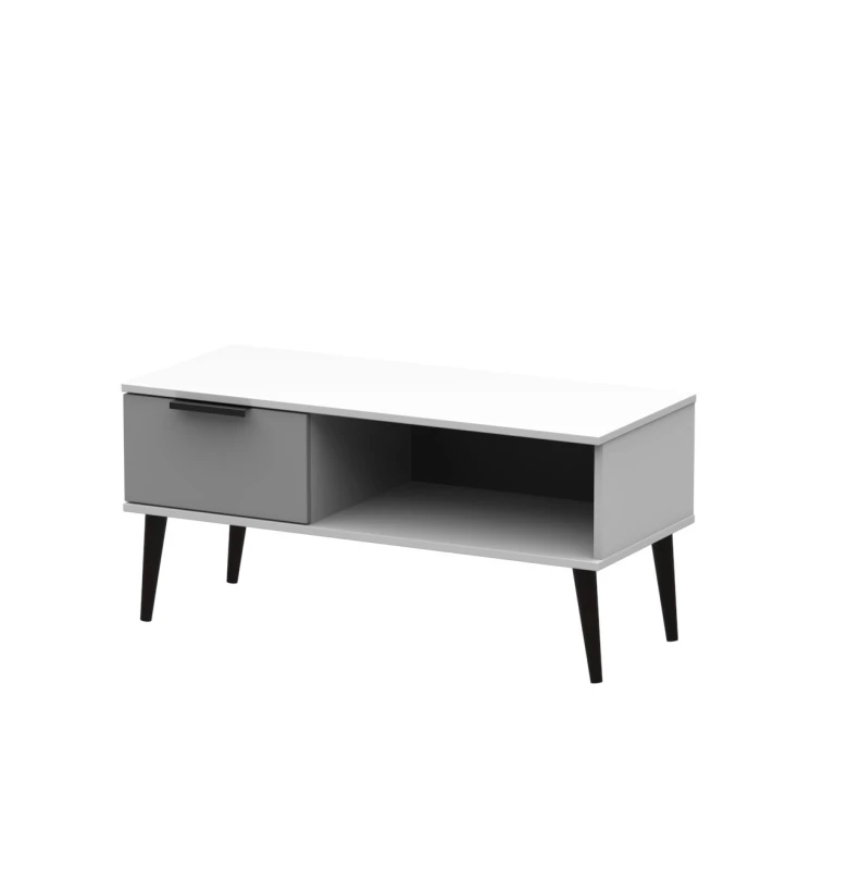 Image of Fuji 1 Drawer Coffee Table In Grey Matt & White (Ready Assembled)
