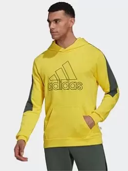 Image of adidas Future Icons Embroidered Badge Of Sport Hoodie, Yellow, Size L, Men
