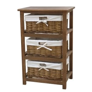 Image of Charles Bentley Home Wooden Storage Tower with 3 Wicker Baskets - Natural