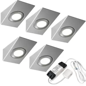 Image of 5x BRUSHED NICKEL Wedge Surface Under Cabinet Kitchen Light & Driver Kit - Warm White LED