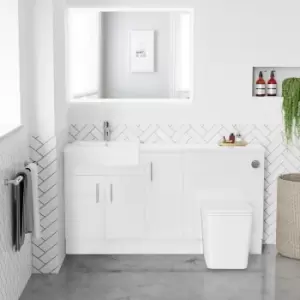 Image of 1500mm - 1800mm White Toilet and Sink Unit with Gloss Worktop and Chrome Fittings - Coniston
