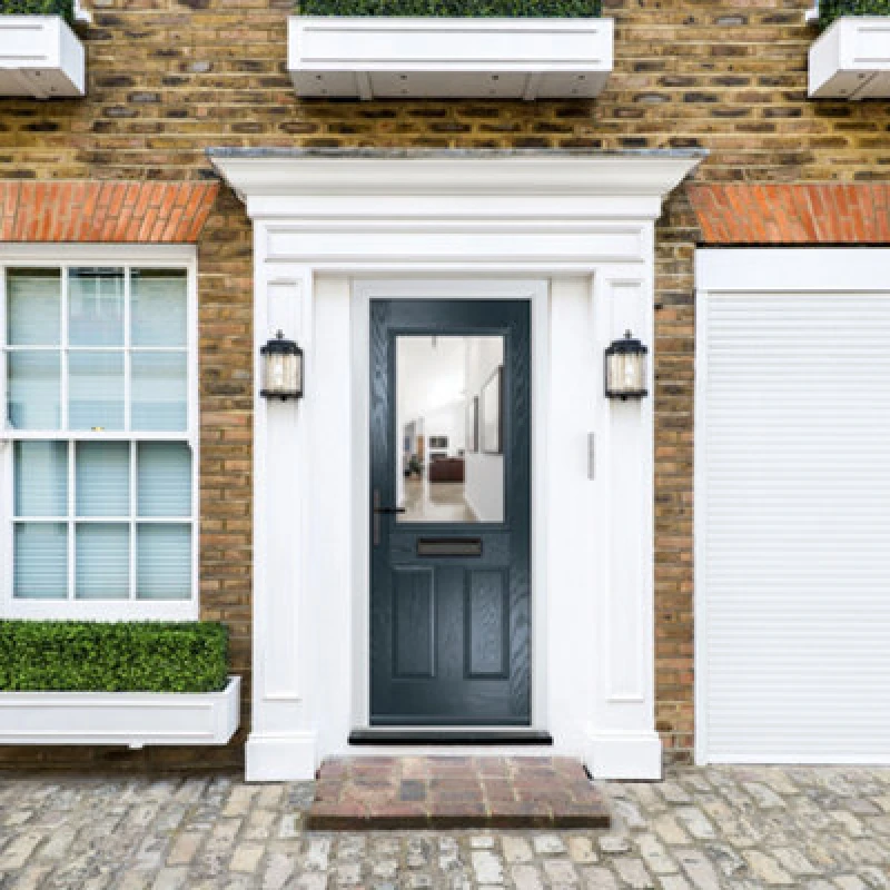 Image of Lacerta Composite Door Lytham 7016 Grey 920mm X 2090mm Open In Right Hand Clear Glass 10 Year Guarantee - Free Delivery & Smart Lock