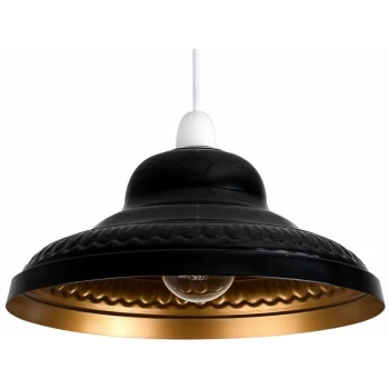 Image of Minisun - Retro Ceiling Pendant Lampshade Gloss Black With Gold Interior