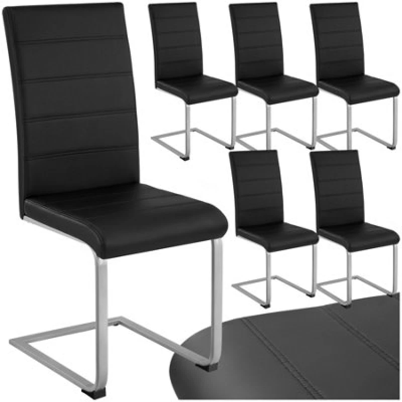 Image of Tectake Set Of 6 Dining Chairs - Cantilevered, High Backrest, Flat Steel Frame - Black