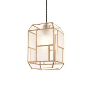Image of 1 Light Pendant Solid Brass With, Frosted Glass, E27