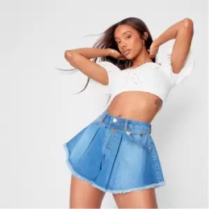 Image of Missguided Floaty Pleated Denim Shorts - Blue