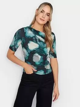 Image of Long Tall Sally Draped Printed Ity Top, Blue, Size 18, Women