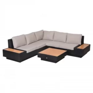 Image of Outsunny 4Pcs Sectional Rattan Sofa Garden Furniture Set Coffee Table Chairs Loveseat Outdoor w/ Cushion Outdoor Patio