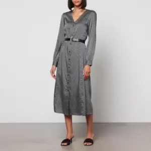 Image of Michael Kors Belted Logo-Print Satin-Twill Midi Dress - S