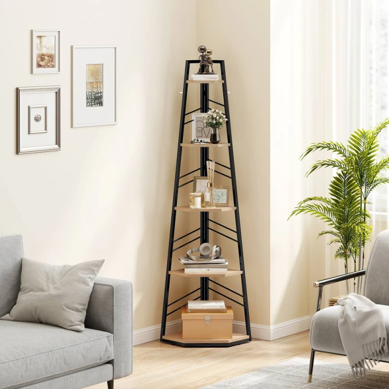 Image of HOMCOM 5-Tier Corner Bookcase, Floor Standing Shelving Unit in Brown Brown Unisex