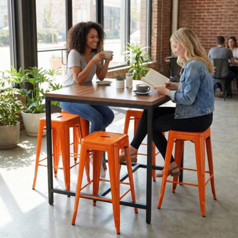 Image of FWStyle Bistro Set Of 4 24" Assembled Orange Gloss Steel Bar Stools Orange Unisex