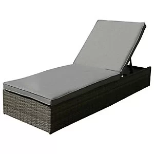 Image of Charles Bentley Rattan Sun Lounger Grey Steel Frame, PE Rattan, 200g UKFR Polyester
