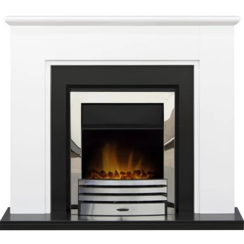Image of Greenwich Fireplace in Pure White & Black with Eclipse Electric Fire in Chrome, 45" - Adam