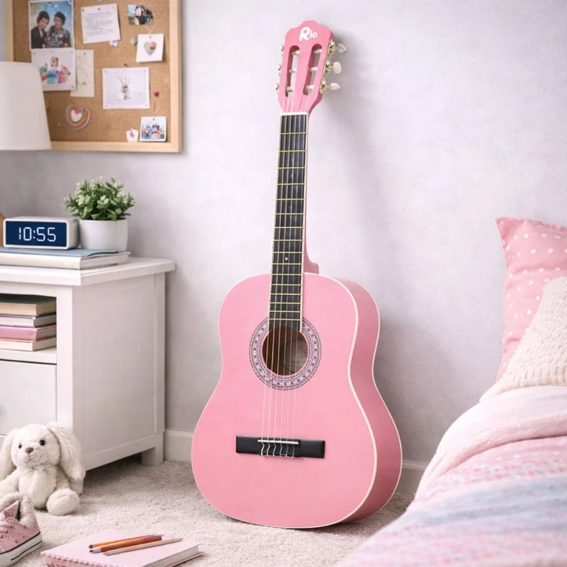 Image of RayGar Rio 3/4 Size 36" Acoustic Guitar & Accessory Package for Beginners in Pink Size: 1 Pack Pink Unisex 1 Pack