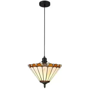 Image of Luminosa Lighting - 1 Light Uplighter Ceiling Pendant E27 With 30cm Tiffany Shade, Amber, Crystal, Black