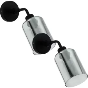 Image of 2 PACK LED Wall Light / Sconce Black & Vaporized Glass Shade 1x 40W E27