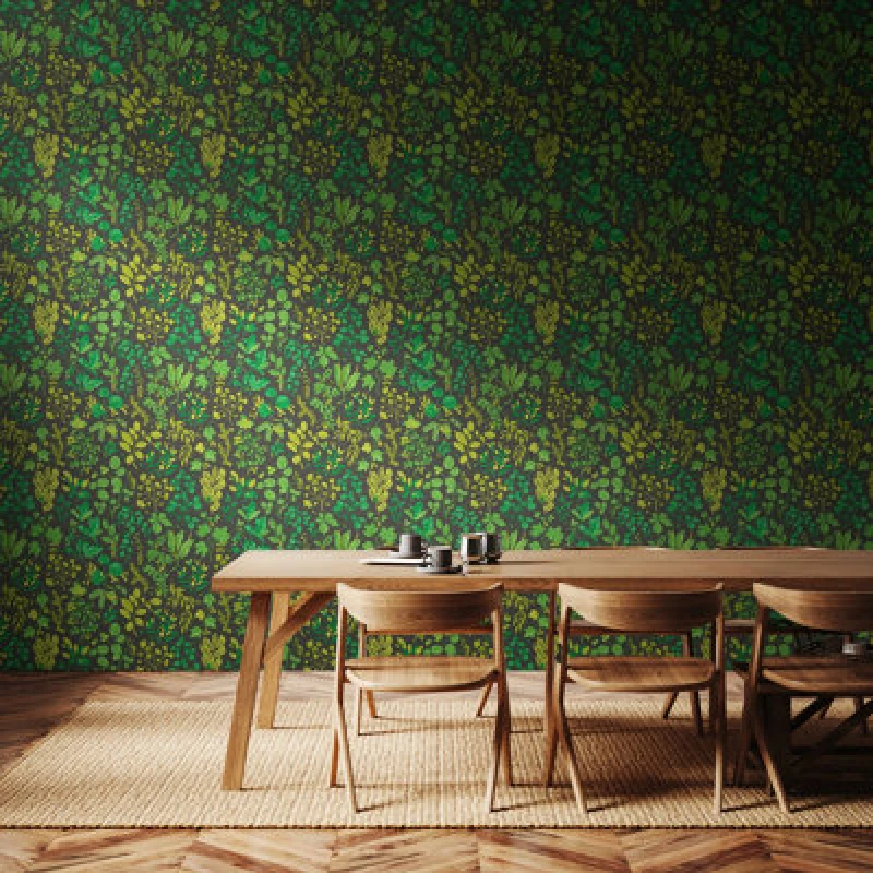 Image of Hoopla Walls Botanical Leaves - Charcoal & Emerald 10M Wallpaper