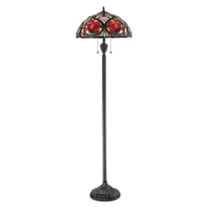 Image of 2 Bulb Twin Floor Lamp Tiffany Style Painted Glass Vintage Bronze LED E27 100W