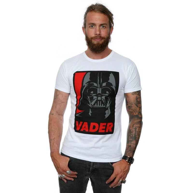 Image of Star Wars Star Wars Men Darth Vader Poster Cotton T-Shirt in White Size: Small White S Male 5057068021930