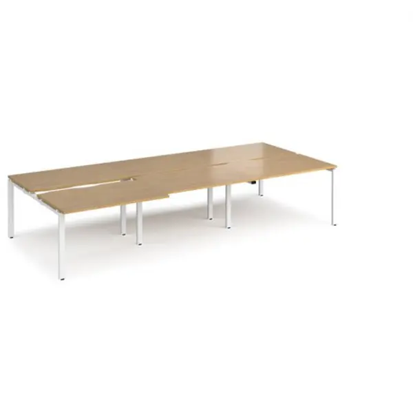 Image of Adapt Bench Desk 6 Person Rectangular Desks 3600mm With Sliding Tops Oak Tops With White Frames 1600mm Depth Adapt Oak STE3616-WH-O