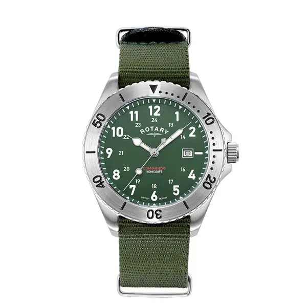 Image of Rotary GS05475/56 Commando Green Nylon Strap Watch - W13186