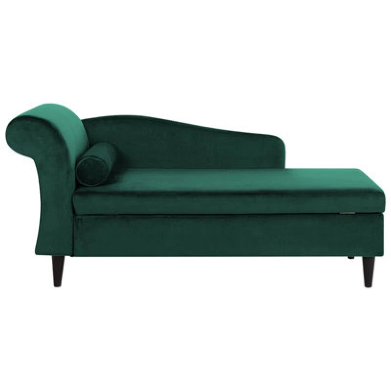 Image of Beliani Left-Hand Chaise Lounge Luiro Velvet Emerald Green With Storage