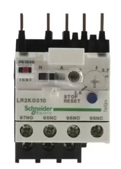 Image of Schneider Electric Thermal Overload Relay - 1NO + 1NC, 2.6 3.7 A F.L.C, 3.7 A Contact Rating, 100 W, 250 V dc,