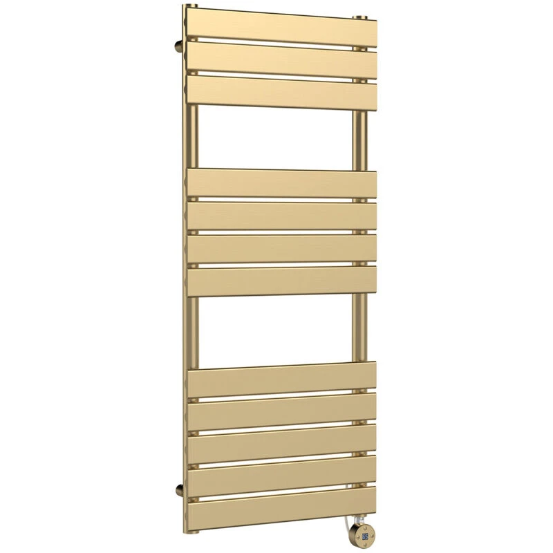 Image of Nuie Electric Flat Towel Rail 12 Bar 1213 X 500Mm Brushed Brass, Brown HL859