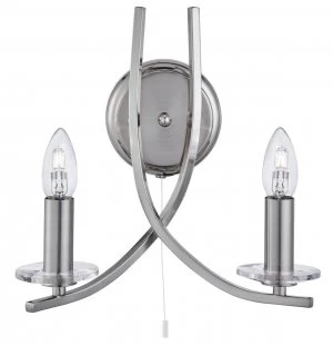 Image of 2 Light Indoor Glass Candle Wall Light Satin Silver, E14