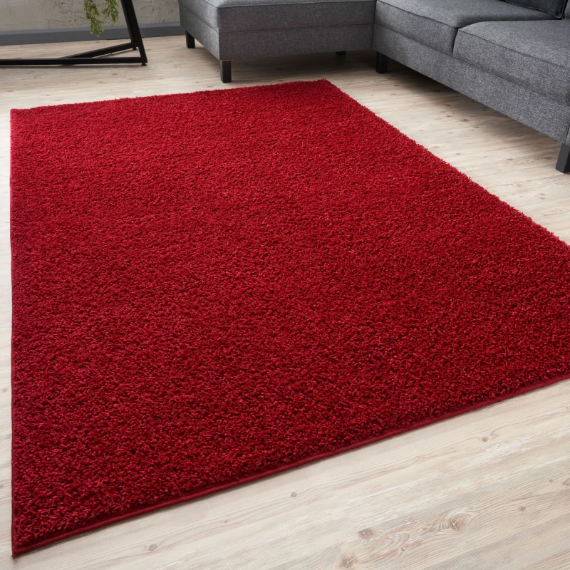 Image of THE RUGS Shaggy Rugs Red Living Room Rug - Soft Fluffy Thick Carpet For Bedrooms & Kitchen Easy To Clean Home Decor Rugs Size: 140cm x 200cm Red U