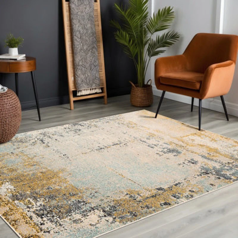 Image of Livabliss Abstract Modern Marble Mustard Bellatrix Area Rug 200 X 275cm - Easy Care, Non Shedding, Ideal For Living Room & Bedroom