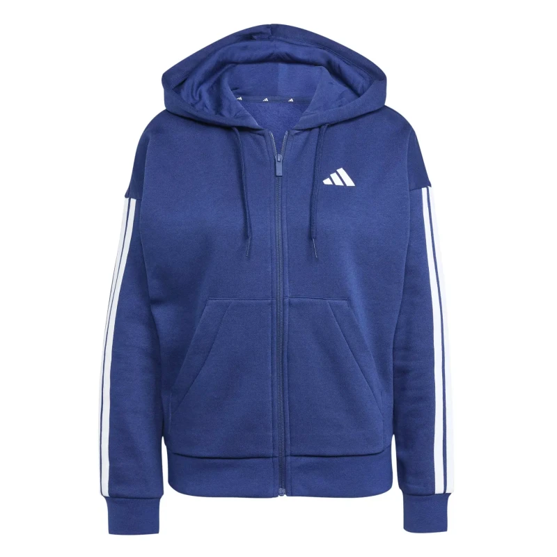 Image of Adidas Womens full zip hoodie adidas Essentials 3-Stripes Bleu Female M