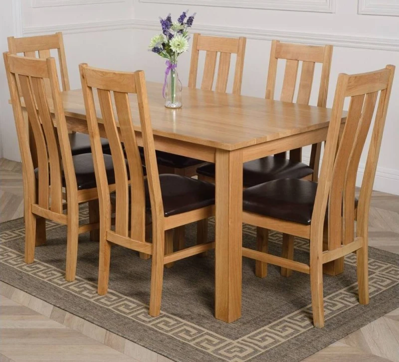 Image of Thats Furniture Oslo 150 x 90cm Medium Oak Dining Table & 6 Princeton Chairs in Brown Brown Unisex 150 x 90 cm