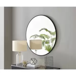 Image of Furniturebox UK - Furniturebox Emma 100cm Round Art Deco Black Metal Frame Wall Mirror Hallway Living Room Dining Room Bedroom