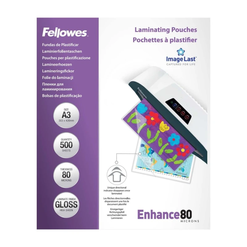 Image of Fellowes Fellowes Laminating Pouches 160 Micron Total Thickness Gloss A3 (Pack of 500) 100144239 100144239
