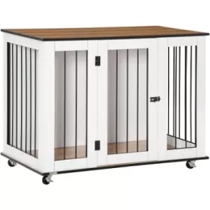 Image of Dog Crate Furniture End Table w/ Lockable Door, for Large Dogs - White - Pawhut